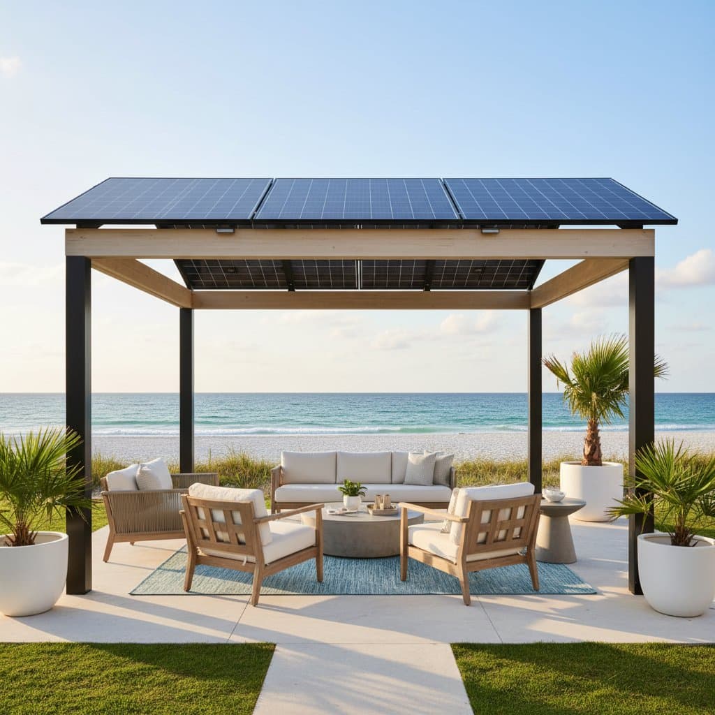 Featured image for Solar Pergolas Generate $200 Monthly for Beach Homeowners