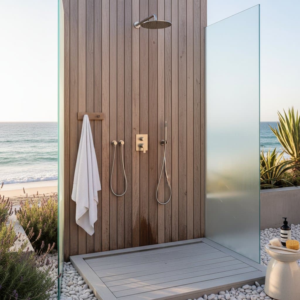 Image for Outdoor Showers Cut Coastal Bathroom Costs 60%