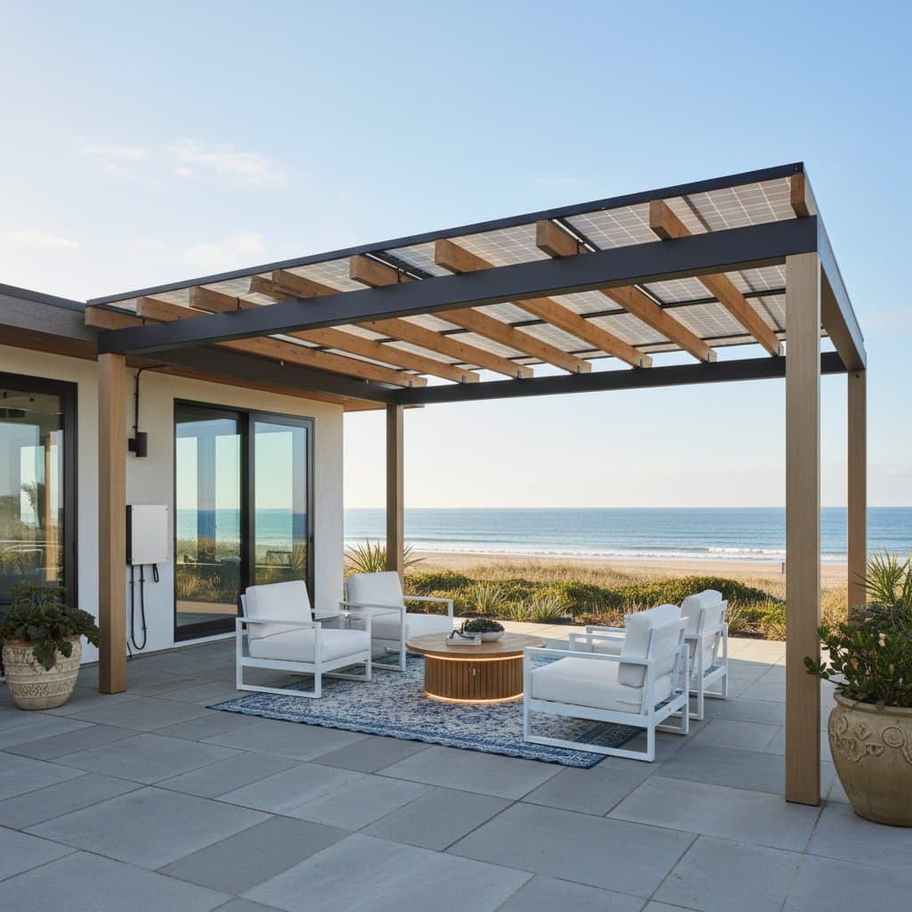 Featured image for Solar Pergolas Deliver Shade and Energy for Coastal Homes