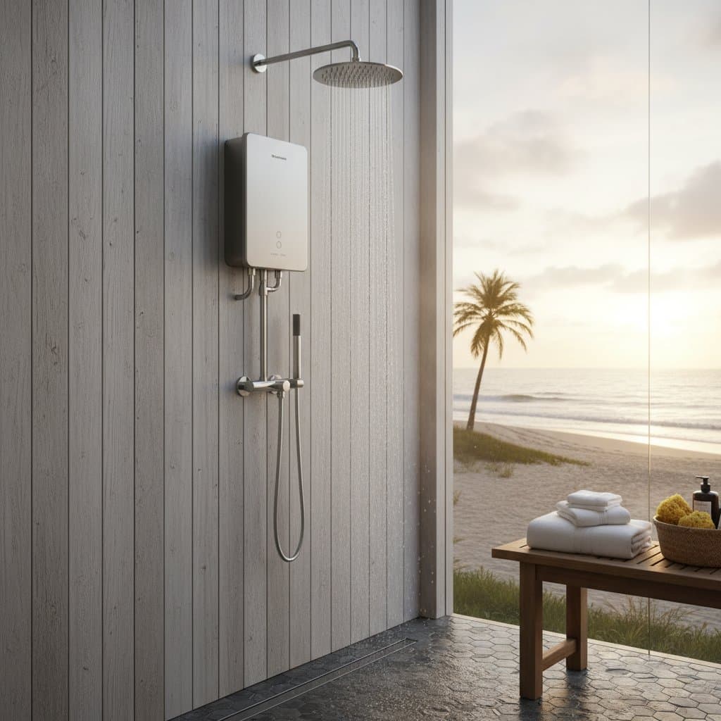 Preview image for Tankless Water Heaters Bring Spa Comfort to Beach Showers