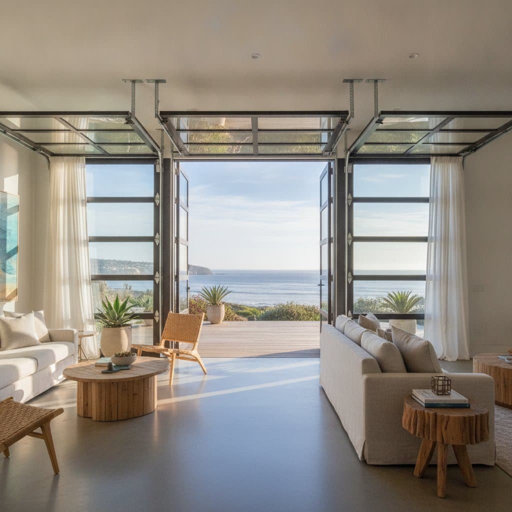 Featured image for Glass Garage Doors Transform Coastal Homes Into Airy Retreats