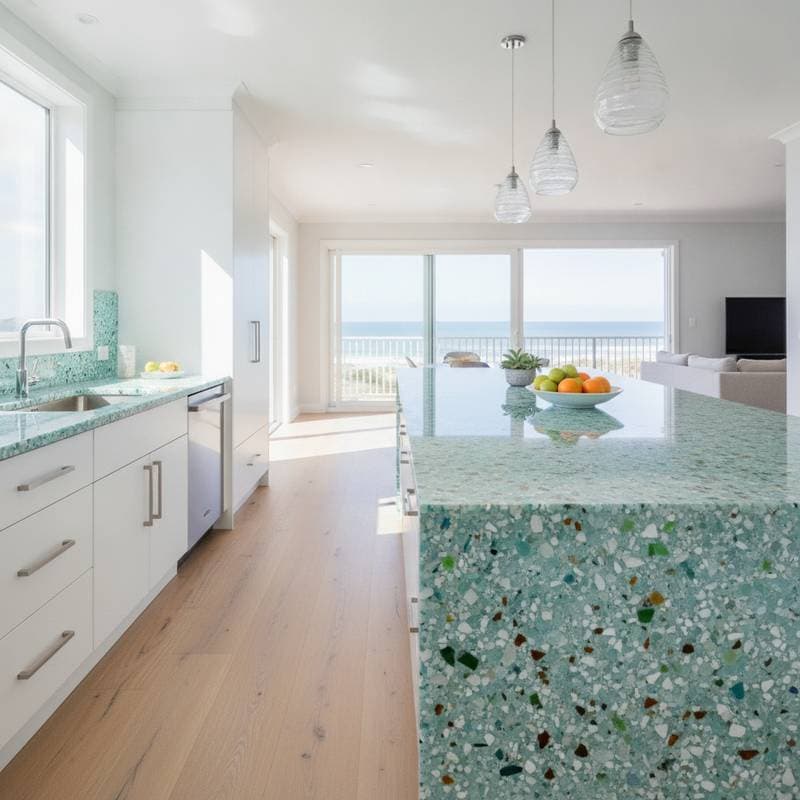 Featured image for Recycled Glass Counters Cost $60-$120 Per Square Foot