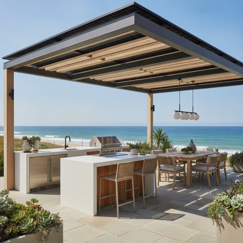 Featured image for Solar Pergolas Transform Coastal Kitchens Into Power Hubs